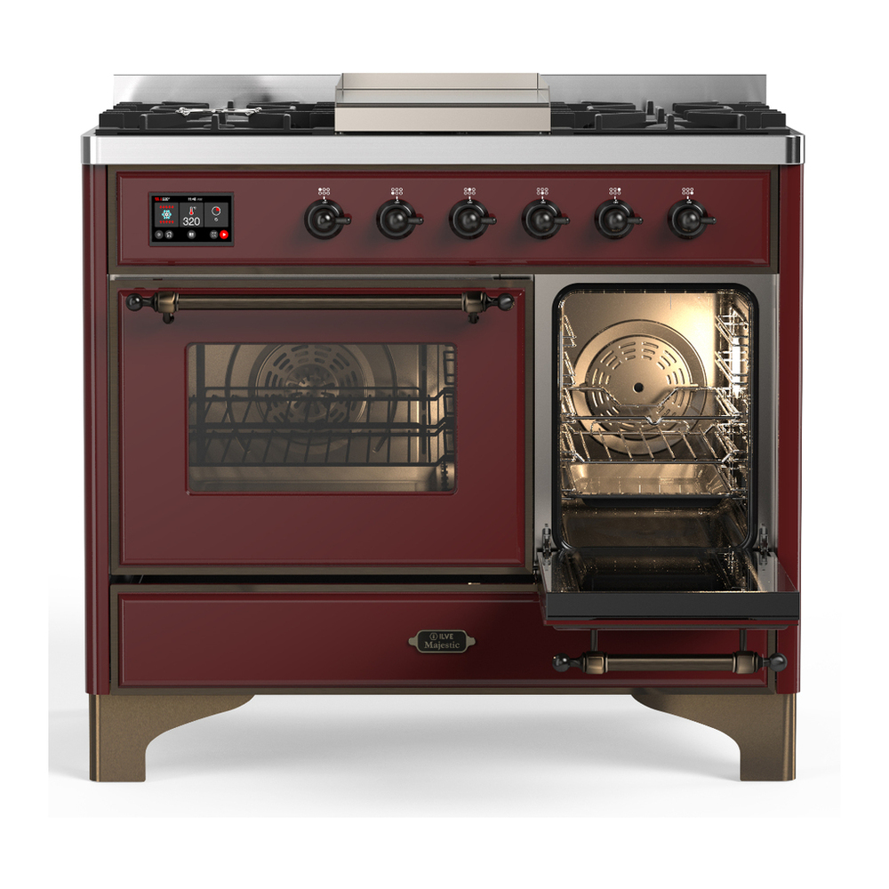 ILVE UMD40FNR3BUB Majestic III 40 inch Dual Fuel Range with 6 Burners and Griddle, Dual Function Burner up to 25,000 BTU (Natural Gas, Triple Glass Door, Burgundy, Burnished) 4 ILVE-UMD40FNR3BUB-Secondary Oven Open View