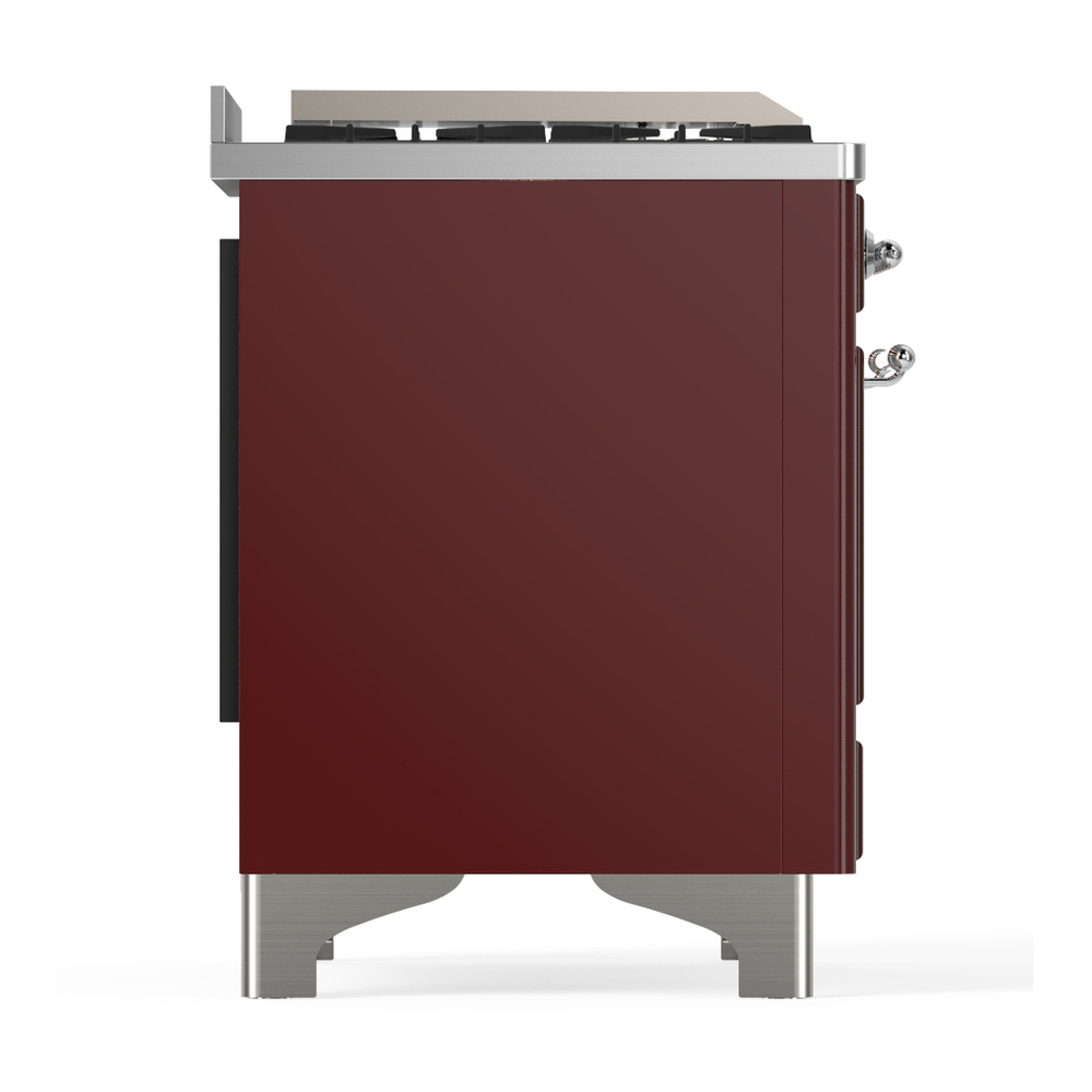 ILVE UMD40FNR3BUCLP Majestic III 40 inch Dual Fuel Range with 6 Burners and Griddle, Dual Function Burner up to 25,000 BTU (Liquid Propane, Triple Glass Door, Burgundy, Chrome) 8 ILVE-UMD40FNR3BUCLP-Right Side View