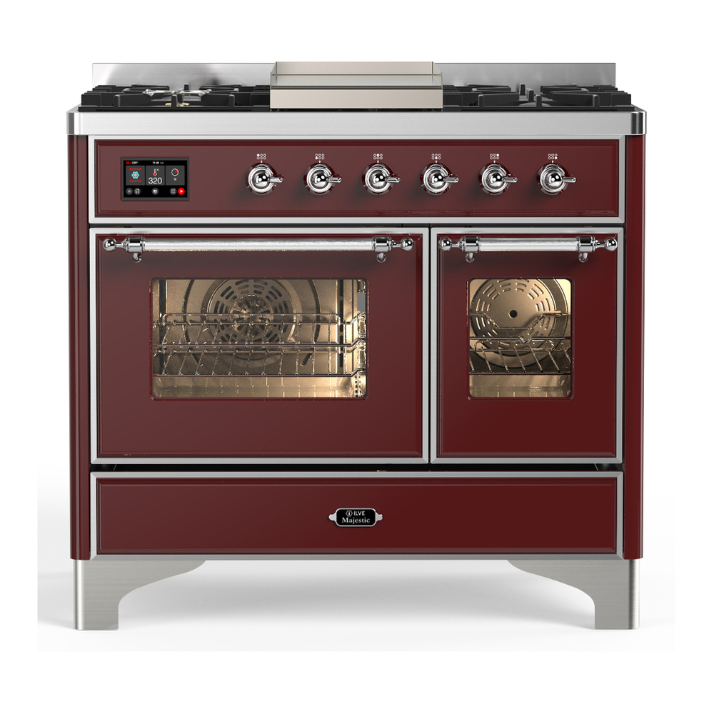 ILVE UMD40FNR3BUC Majestic III 40 inch Dual Fuel Range with 6 Burners and Griddle, Dual Function Burner up to 25,000 BTU (Natural Gas, Triple Glass Door, Burgundy, Chrome) 1 UMD40FNR3BUC