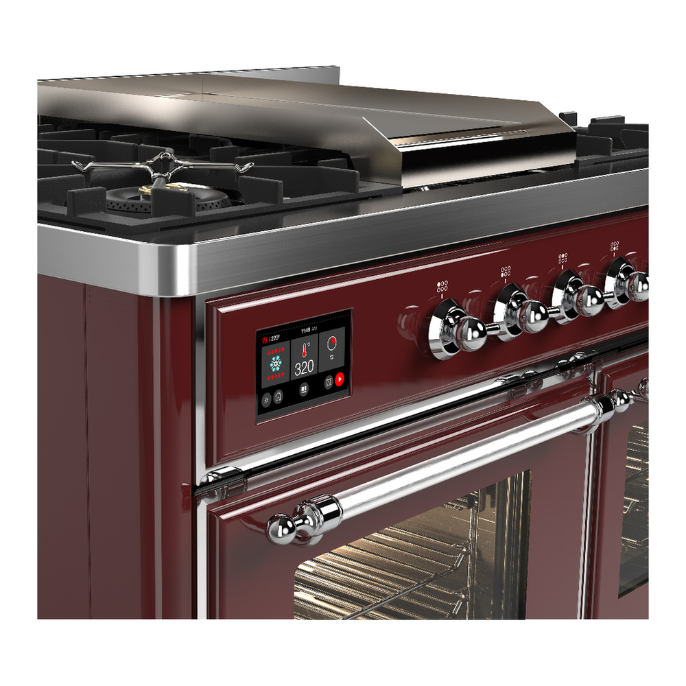 ILVE UMD40FNR3BUC Majestic III 40 inch Dual Fuel Range with 6 Burners and Griddle, Dual Function Burner up to 25,000 BTU (Natural Gas, Triple Glass Door, Burgundy, Chrome) 7 ILVE-UMD40FNR3BUC-Control Knobs View