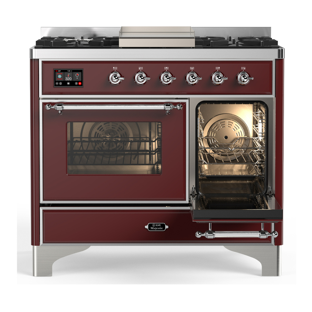 ILVE UMD40FNR3BUC Majestic III 40 inch Dual Fuel Range with 6 Burners and Griddle, Dual Function Burner up to 25,000 BTU (Natural Gas, Triple Glass Door, Burgundy, Chrome) 4 ILVE-UMD40FNR3BUC-Secondary Oven Open View