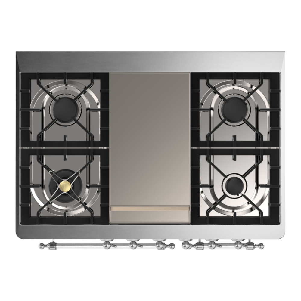 ILVE UMD40FNR3BUC Majestic III 40 inch Dual Fuel Range with 6 Burners and Griddle, Dual Function Burner up to 25,000 BTU (Natural Gas, Triple Glass Door, Burgundy, Chrome) 6 ILVE-UMD40FNR3BUC-Top View