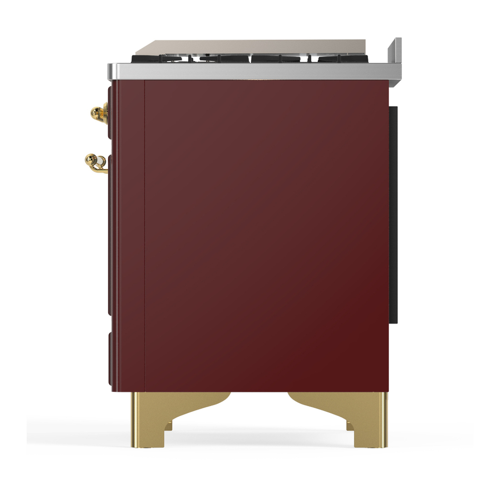 ILVE UMD40FNR3BUGLP Majestic III 40 inch Dual Fuel Range with 6 Burners and Griddle, Dual Function Burner up to 25,000 BTU (Liquid Propane, Triple Glass Door, Burgundy, Brass) 9 ILVE-UMD40FNR3BUGLP-Left Side View