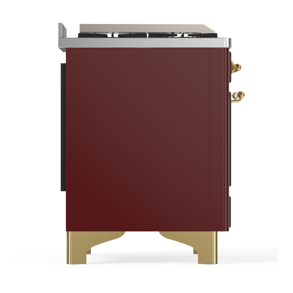ILVE UMD40FNR3BUGLP Majestic III 40 inch Dual Fuel Range with 6 Burners and Griddle, Dual Function Burner up to 25,000 BTU (Liquid Propane, Triple Glass Door, Burgundy, Brass) 8 ILVE-UMD40FNR3BUGLP-Right Side View