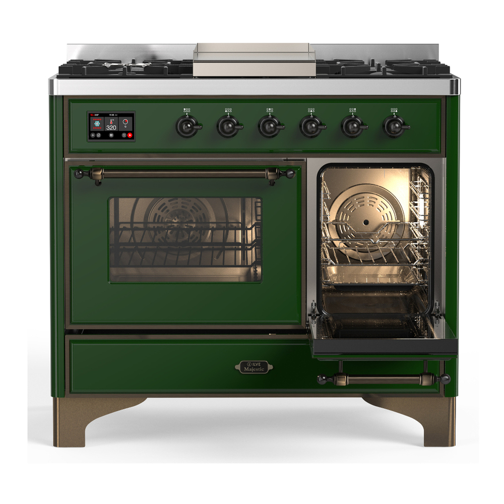 ILVE UMD40FNR3EGBLP Majestic III 40 inch Dual Fuel Range with 6 Burners and Griddle, Dual Function Burner up to 25,000 BTU (Liquid Propane, Triple Glass Door, Emerald Green, Burnished) 4 ILVE-UMD40FNR3EGBLP-Secondary Oven Open View