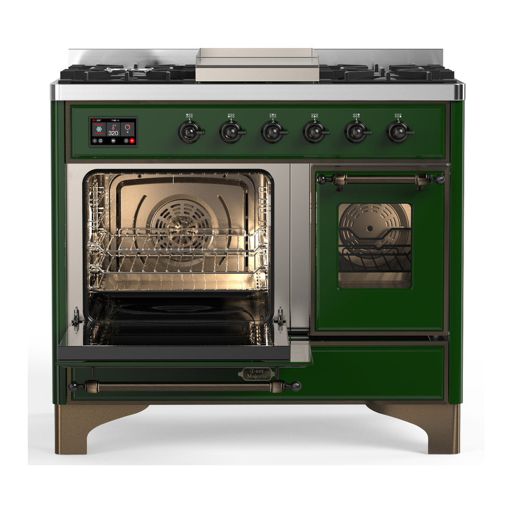 ILVE UMD40FNR3EGBLP Majestic III 40 inch Dual Fuel Range with 6 Burners and Griddle, Dual Function Burner up to 25,000 BTU (Liquid Propane, Triple Glass Door, Emerald Green, Burnished) 3 ILVE-UMD40FNR3EGBLP-Primary Oven Open View