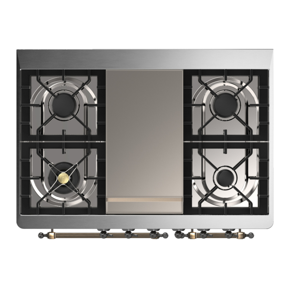 ILVE UMD40FNR3EGBLP Majestic III 40 inch Dual Fuel Range with 6 Burners and Griddle, Dual Function Burner up to 25,000 BTU (Liquid Propane, Triple Glass Door, Emerald Green, Burnished) 6 ILVE-UMD40FNR3EGBLP-Top View