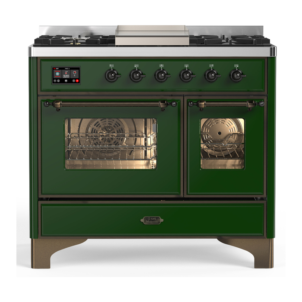 ILVE UMD40FNR3EGB Majestic III 40 inch Dual Fuel Range with 6 Burners and Griddle, Dual Function Burner up to 25,000 BTU (Natural Gas, Triple Glass Door, Emerald Green, Burnished) 1 UMD40FNR3EGB