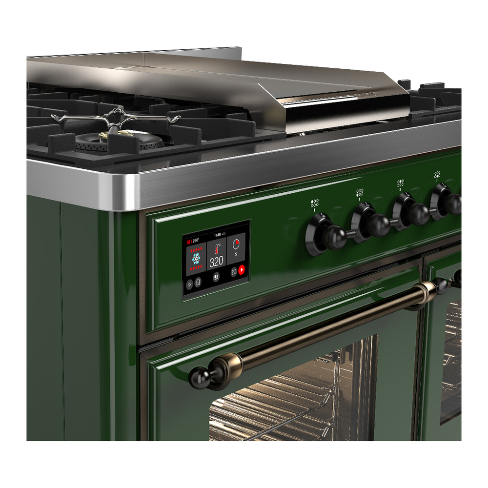 ILVE UMD40FNR3EGB Majestic III 40 inch Dual Fuel Range with 6 Burners and Griddle, Dual Function Burner up to 25,000 BTU (Natural Gas, Triple Glass Door, Emerald Green, Burnished) 7 ILVE-UMD40FNR3EGB-Control Knobs View