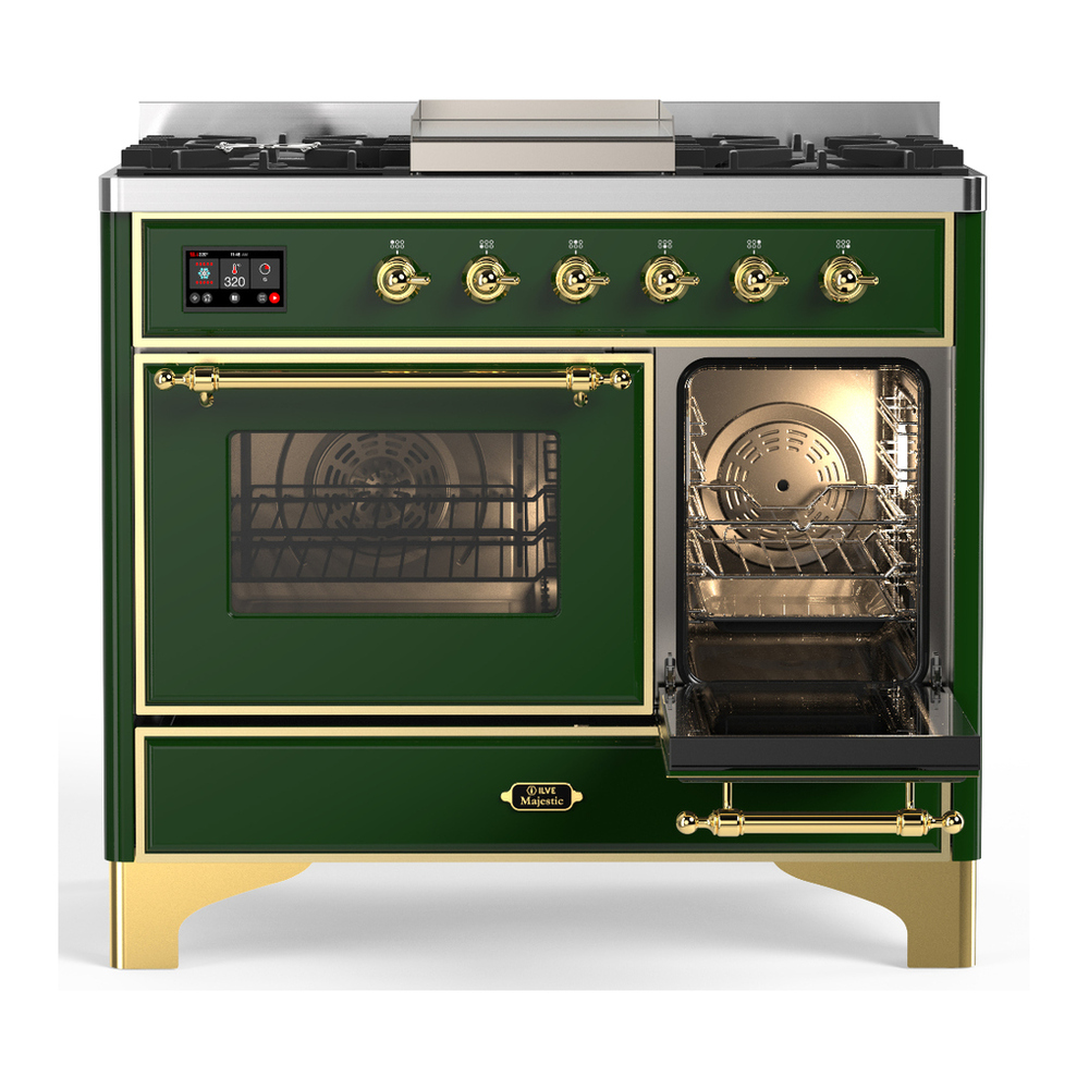 ILVE UMD40FNR3EGGLP Majestic III 40 inch Dual Fuel Range with 6 Burners and Griddle, Dual Function Burner up to 25,000 BTU (Liquid Propane, Triple Glass Door, Emerald Green, Brass) 4 ILVE-UMD40FNR3EGGLP-Secondary Oven Open View