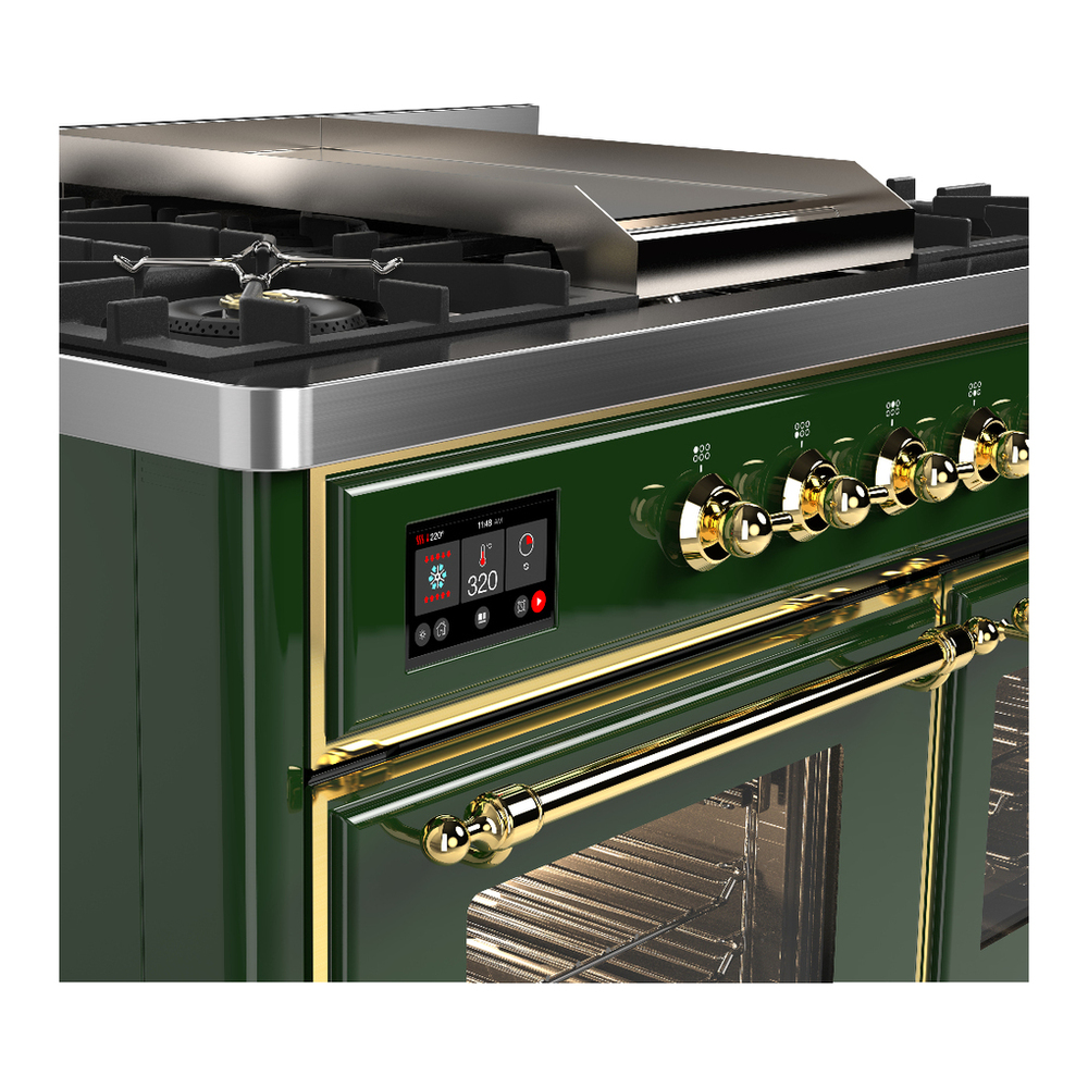ILVE UMD40FNR3EGG Majestic III 40 inch Dual Fuel Range with 6 Burners and Griddle, Dual Function Burner up to 25,000 BTU (Natural Gas, Triple Glass Door, Emerald Green, Brass) 7 ILVE-UMD40FNR3EGG-Control Knobs View