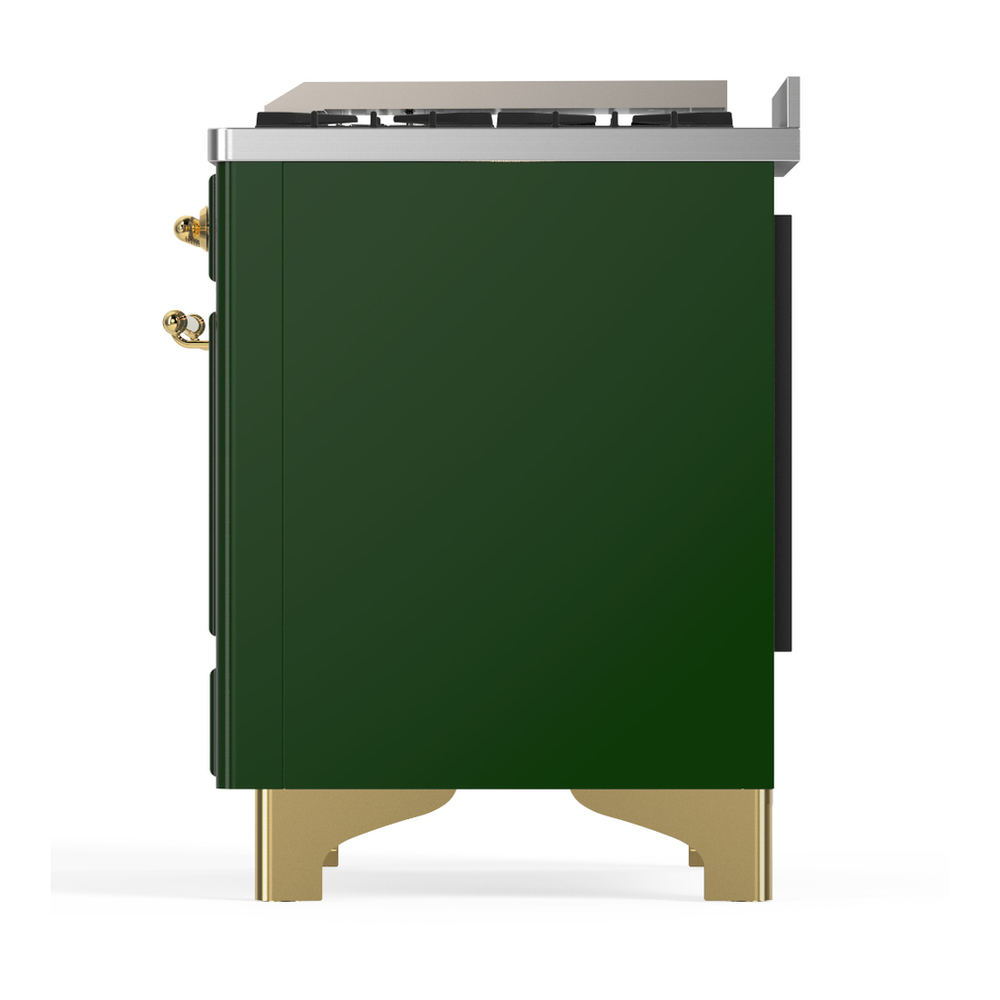 ILVE UMD40FNR3EGG Majestic III 40 inch Dual Fuel Range with 6 Burners and Griddle, Dual Function Burner up to 25,000 BTU (Natural Gas, Triple Glass Door, Emerald Green, Brass) 9 ILVE-UMD40FNR3EGG-Left Side View
