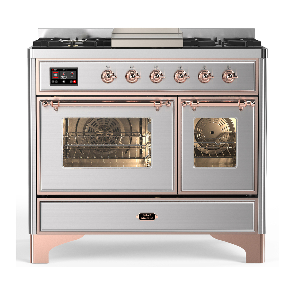 ILVE UMD40FNR3SSP Majestic III 40 inch Dual Fuel Range with 6 Burners and Griddle, Dual Function Burner up to 25,000 BTU (Natural Gas, Triple Glass Door, Stainless Steel, Copper) 1 UMD40FNR3SSP