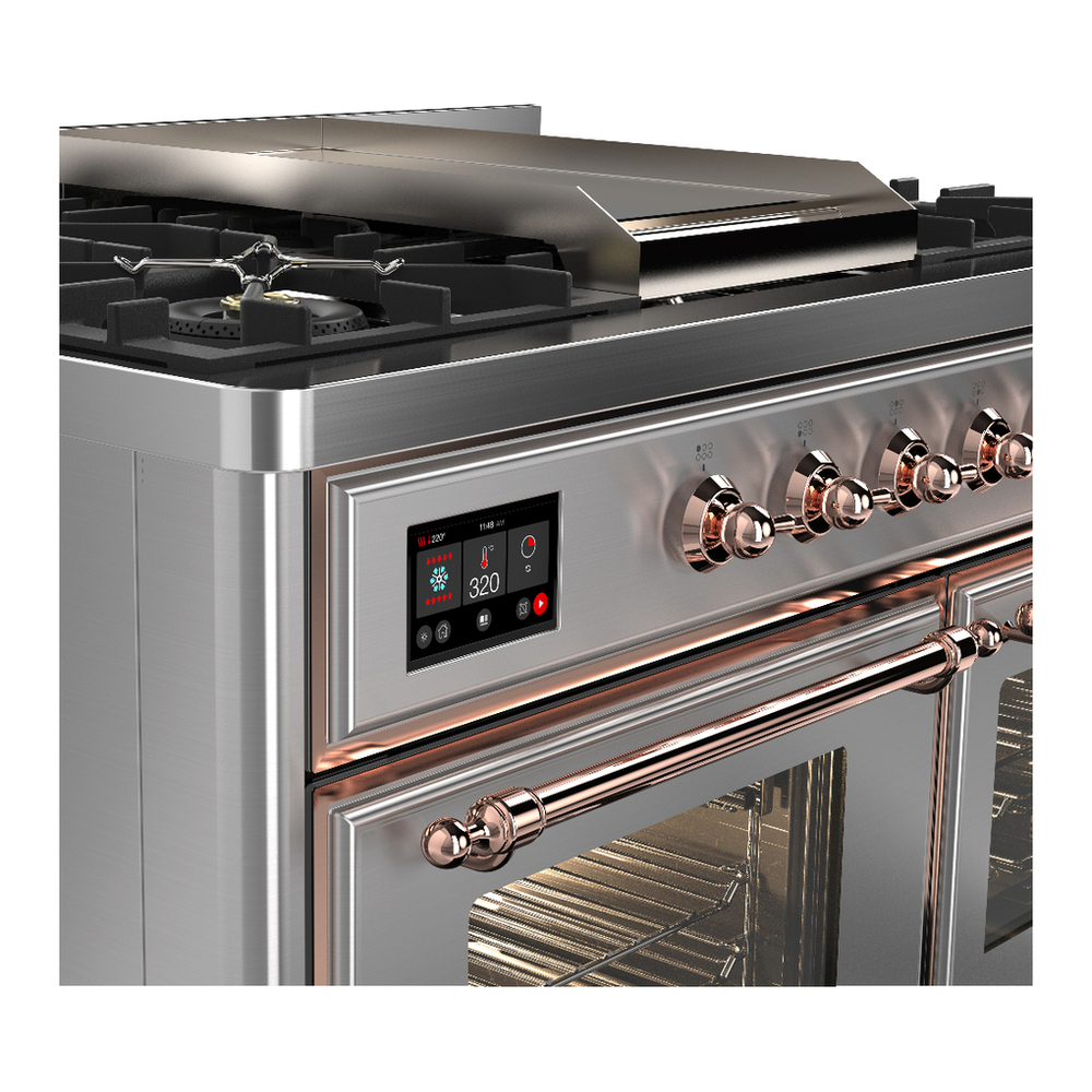 ILVE UMD40FNR3SSP Majestic III 40 inch Dual Fuel Range with 6 Burners and Griddle, Dual Function Burner up to 25,000 BTU (Natural Gas, Triple Glass Door, Stainless Steel, Copper) 7 ILVE-UMD40FNR3SSP-Control Knobs View