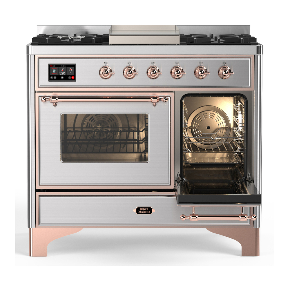 ILVE UMD40FNR3SSP Majestic III 40 inch Dual Fuel Range with 6 Burners and Griddle, Dual Function Burner up to 25,000 BTU (Natural Gas, Triple Glass Door, Stainless Steel, Copper) 4 ILVE-UMD40FNR3SSP-Secondary Oven Open View
