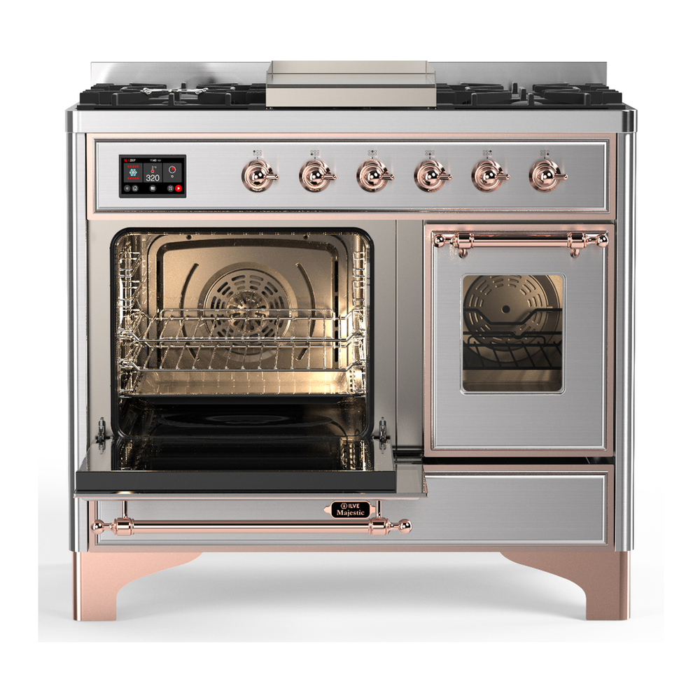 ILVE UMD40FNR3SSP Majestic III 40 inch Dual Fuel Range with 6 Burners and Griddle, Dual Function Burner up to 25,000 BTU (Natural Gas, Triple Glass Door, Stainless Steel, Copper) 3 ILVE-UMD40FNR3SSP-Primary Oven Open View
