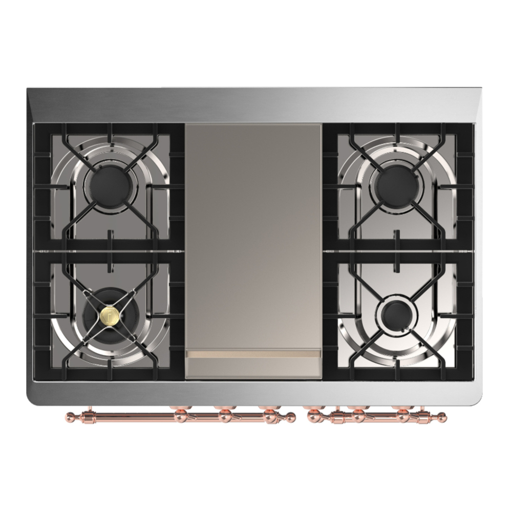 ILVE UMD40FNR3SSP Majestic III 40 inch Dual Fuel Range with 6 Burners and Griddle, Dual Function Burner up to 25,000 BTU (Natural Gas, Triple Glass Door, Stainless Steel, Copper) 6 ILVE-UMD40FNR3SSP-Top View