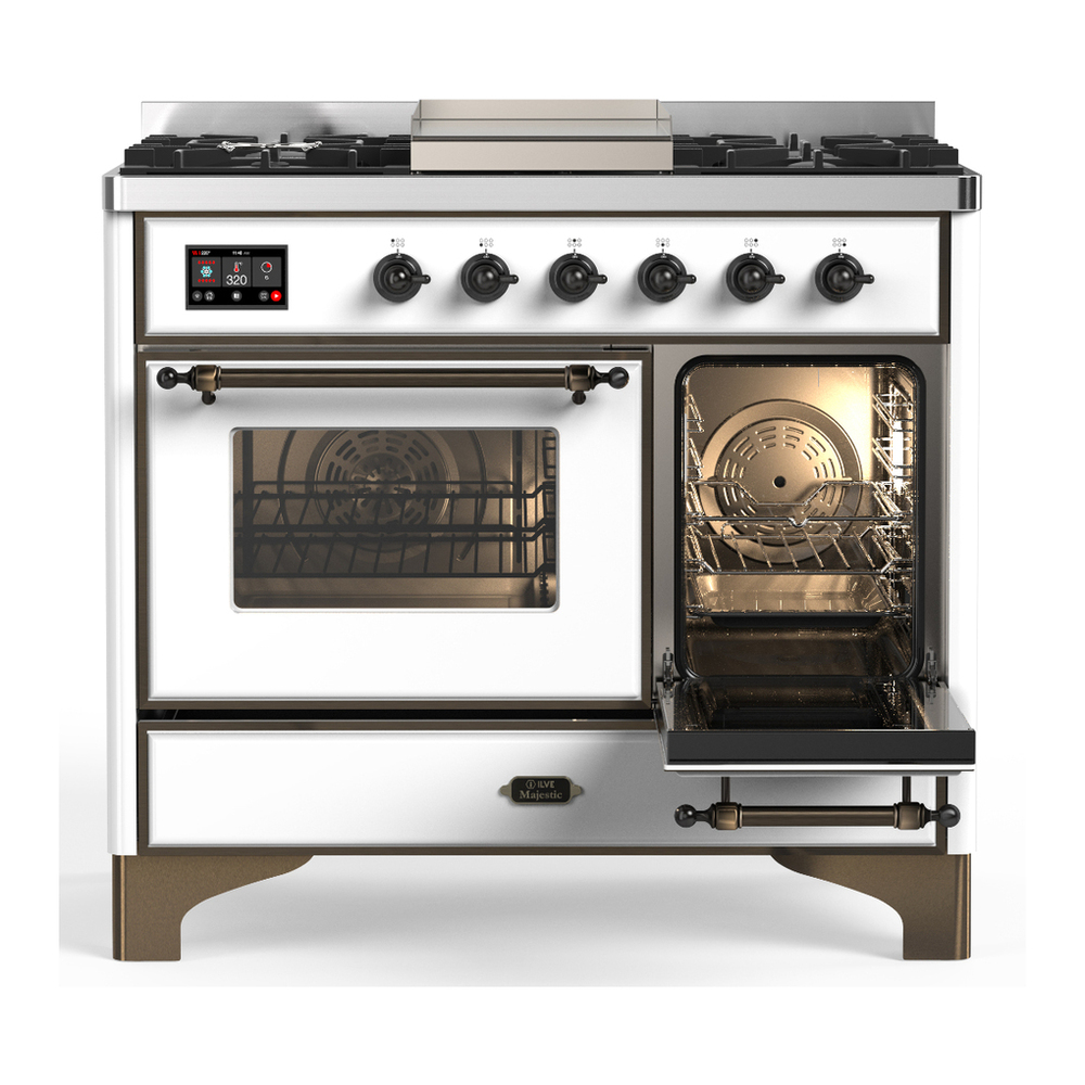 ILVE UMD40FNR3WHBLP Majestic III 40 inch Dual Fuel Range with 6 Burners and Griddle, Dual Function Burner up to 25,000 BTU (Liquid Propane, Triple Glass Door, White, Burnished) 4 ILVE-UMD40FNR3WHBLP-Secondary Oven Open View