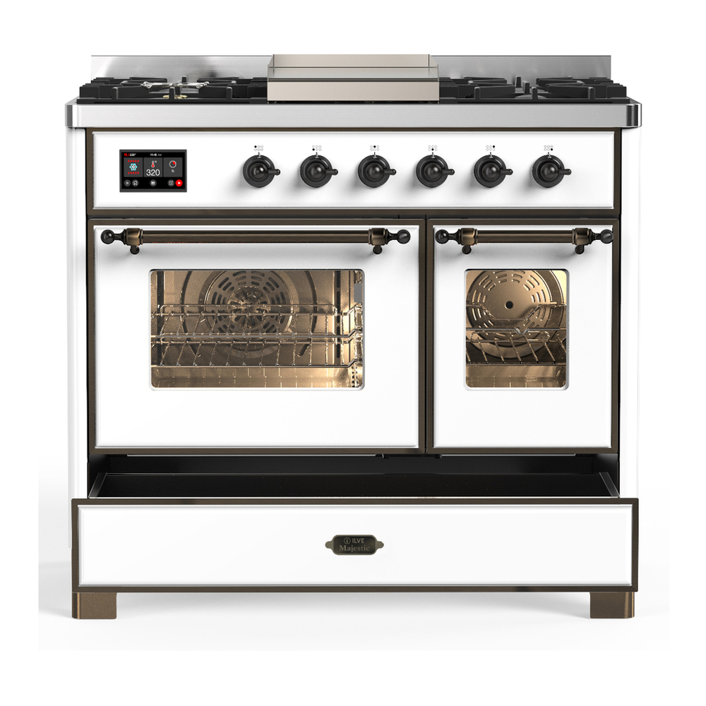 ILVE UMD40FNR3WHBLP Majestic III 40 inch Dual Fuel Range with 6 Burners and Griddle, Dual Function Burner up to 25,000 BTU (Liquid Propane, Triple Glass Door, White, Burnished) 5 ILVE-UMD40FNR3WHBLP-Drawer Open View