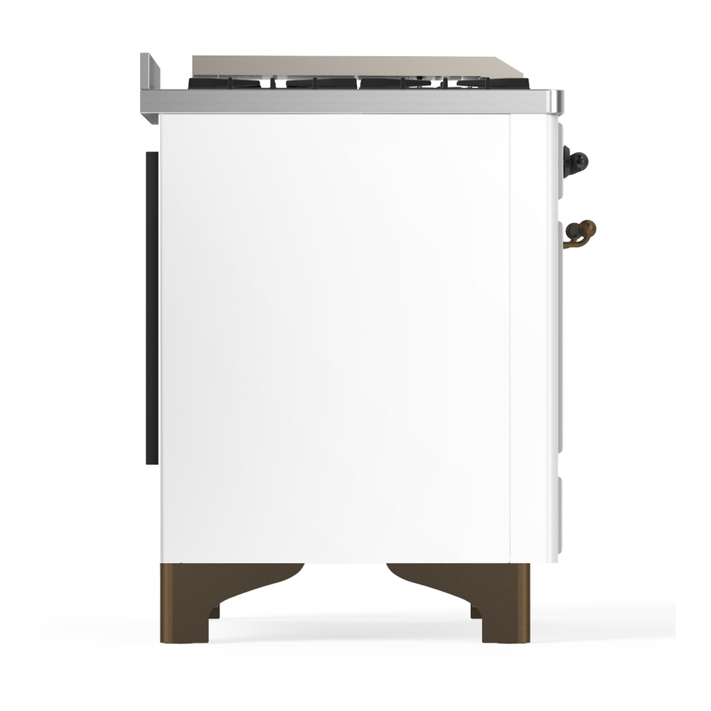 ILVE UMD40FNR3WHBLP Majestic III 40 inch Dual Fuel Range with 6 Burners and Griddle, Dual Function Burner up to 25,000 BTU (Liquid Propane, Triple Glass Door, White, Burnished) 8 ILVE-UMD40FNR3WHBLP-Right Side View