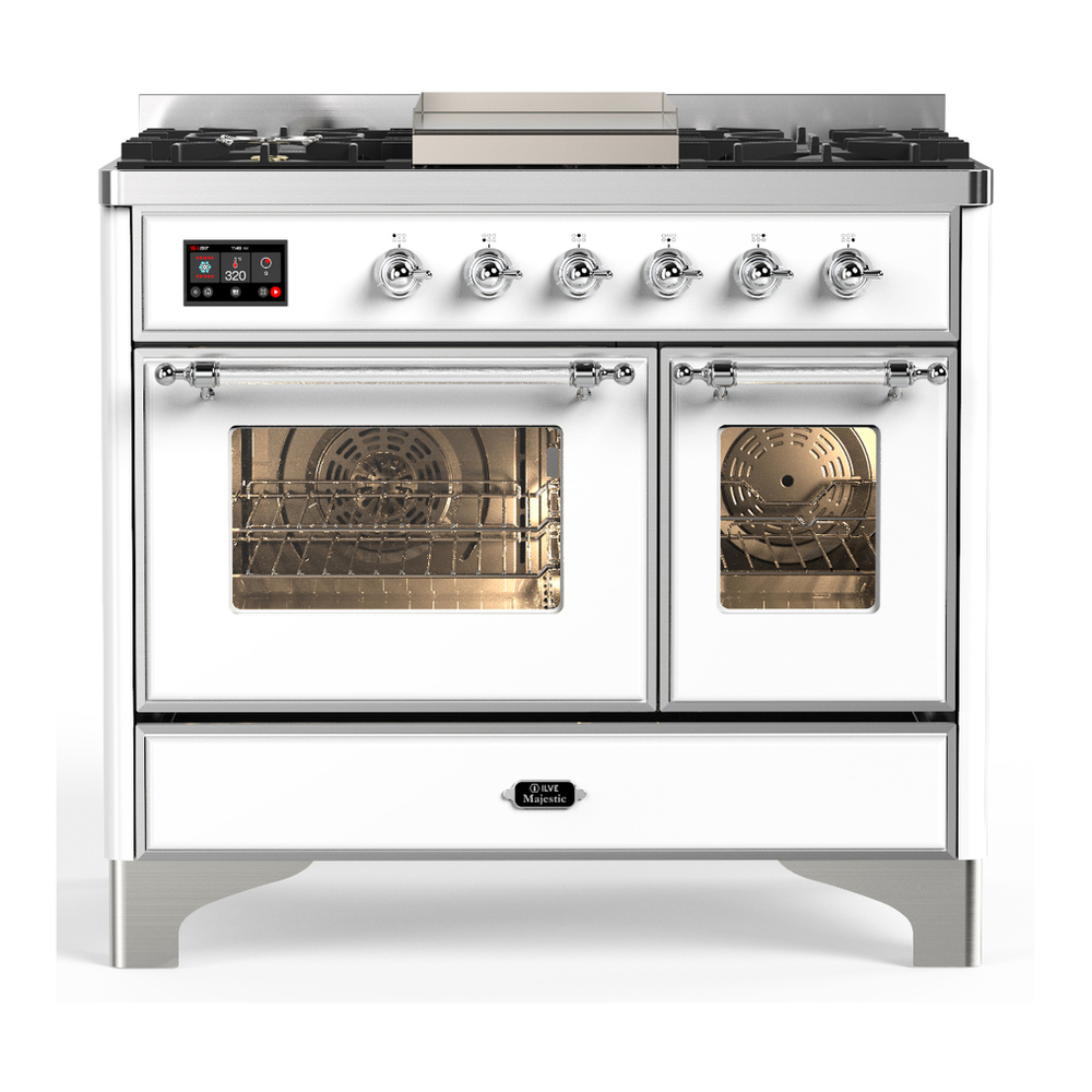 ILVE UMD40FNR3WHCLP Majestic III 40 inch Dual Fuel Range with 6 Burners and Griddle, Dual Function Burner up to 25,000 BTU (Liquid Propane, Triple Glass Door, White, Chrome) 1 UMD40FNR3WHCLP