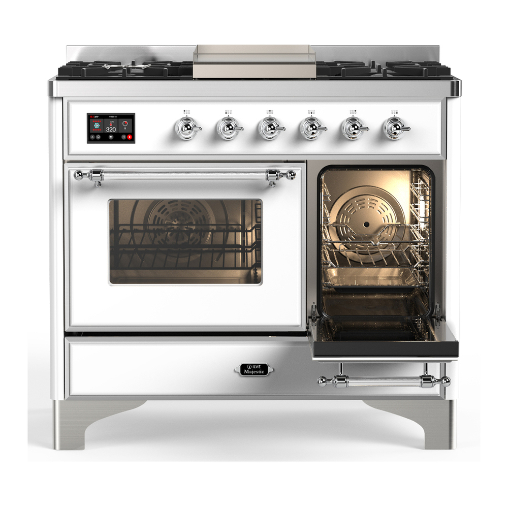 ILVE UMD40FNR3WHCLP Majestic III 40 inch Dual Fuel Range with 6 Burners and Griddle, Dual Function Burner up to 25,000 BTU (Liquid Propane, Triple Glass Door, White, Chrome) 4 ILVE-UMD40FNR3WHCLP-Secondary Oven Open View