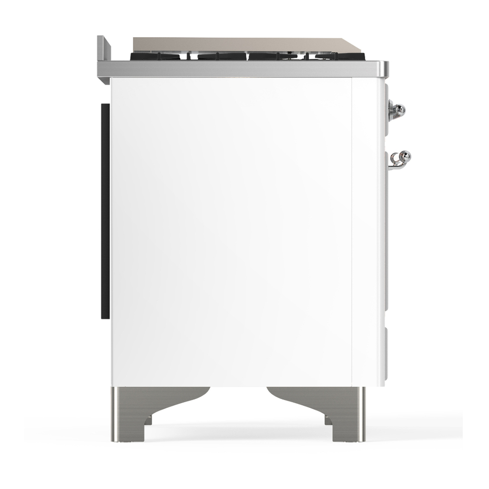 ILVE UMD40FNR3WHCLP Majestic III 40 inch Dual Fuel Range with 6 Burners and Griddle, Dual Function Burner up to 25,000 BTU (Liquid Propane, Triple Glass Door, White, Chrome) 8 ILVE-UMD40FNR3WHCLP-Right Side View