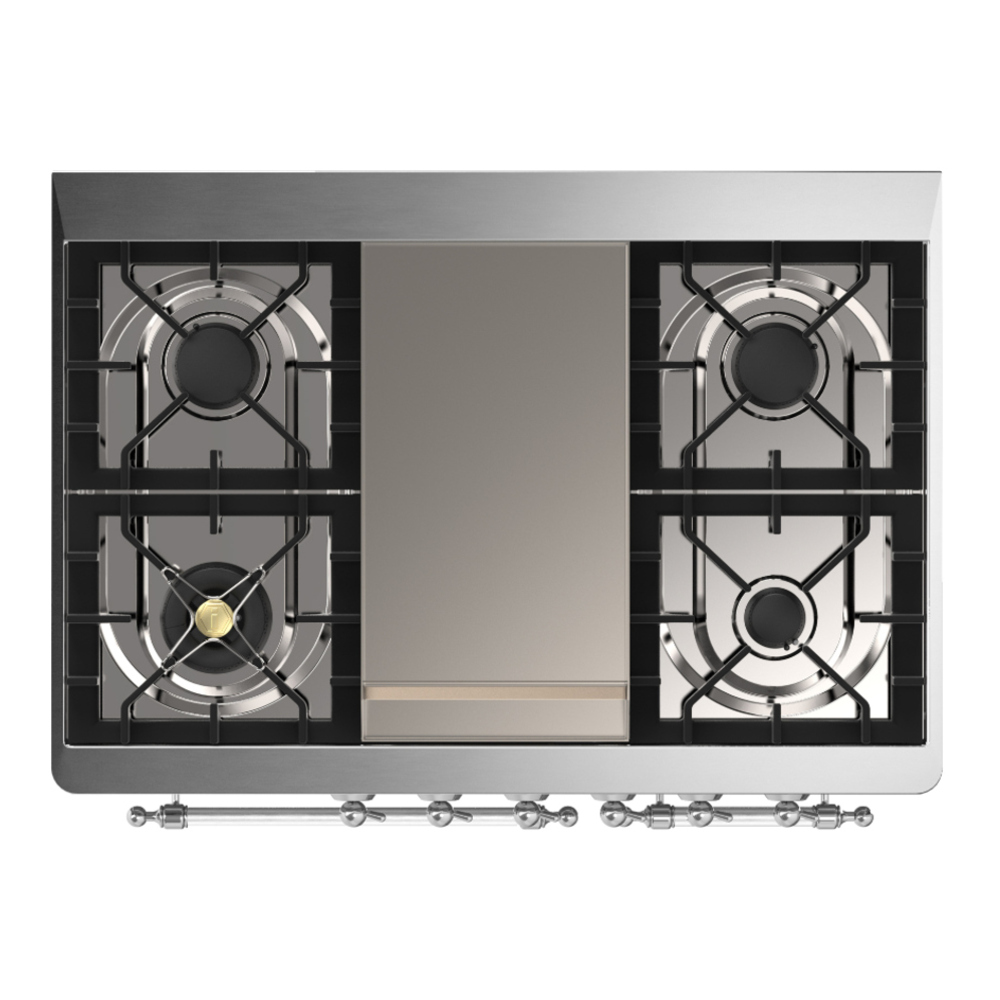 ILVE UMD40FNR3WHCLP Majestic III 40 inch Dual Fuel Range with 6 Burners and Griddle, Dual Function Burner up to 25,000 BTU (Liquid Propane, Triple Glass Door, White, Chrome) 6 ILVE-UMD40FNR3WHCLP-Top View