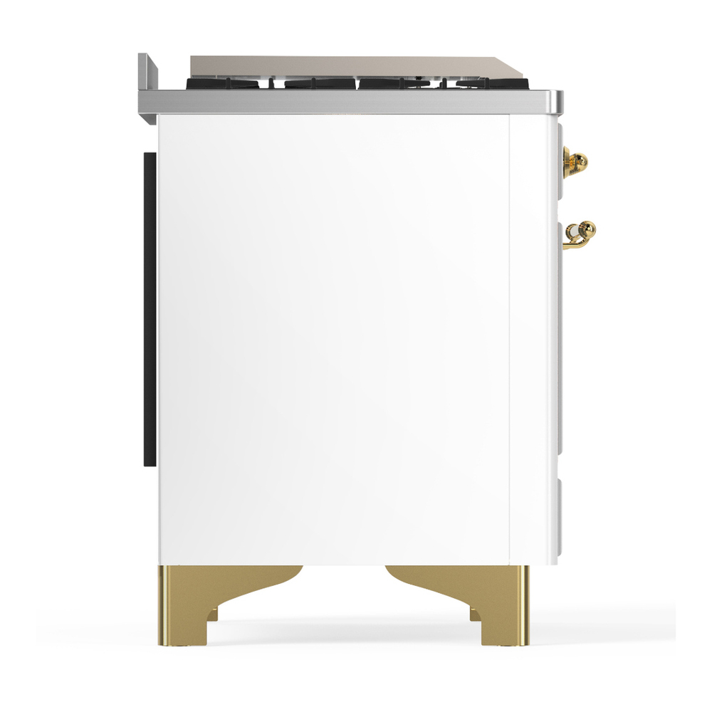 ILVE UMD40FNR3WHGLP Majestic III 40 inch Dual Fuel Range with 6 Burners and Griddle, Dual Function Burner up to 25,000 BTU (Liquid Propane, Triple Glass Door, White, Brass) 8 ILVE-UMD40FNR3WHGLP-Right Side View
