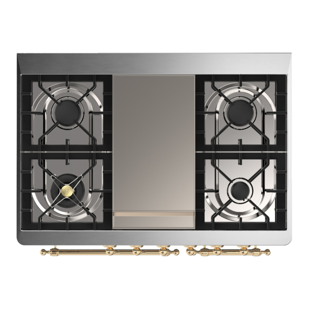 ILVE UMD40FNR3WHGLP Majestic III 40 inch Dual Fuel Range with 6 Burners and Griddle, Dual Function Burner up to 25,000 BTU (Liquid Propane, Triple Glass Door, White, Brass) 6 ILVE-UMD40FNR3WHGLP-Top View