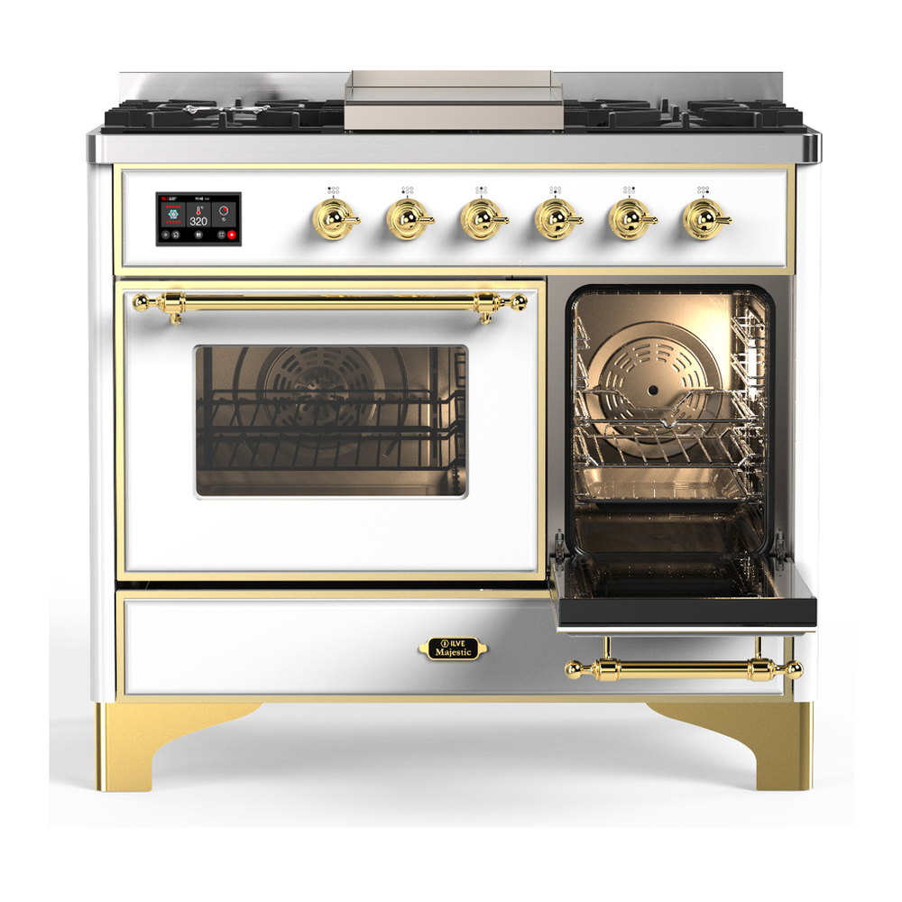 ILVE UMD40FNR3WHG Majestic III 40 inch Dual Fuel Range with 6 Burners and Griddle, Dual Function Burner up to 25,000 BTU (Natural Gas, Triple Glass Door, White, Brass) 4 ILVE-UMD40FNR3WHG-Secondary Oven Open View