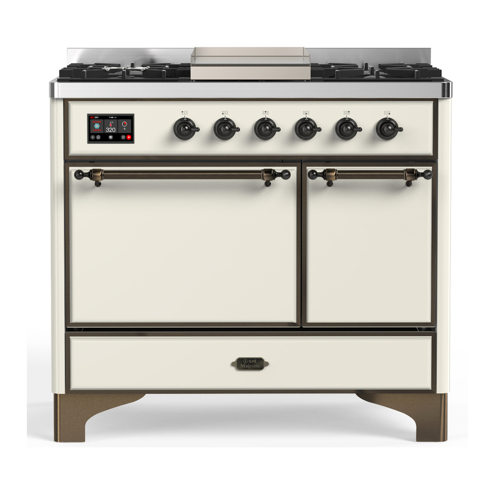 ILVE UMD40FQNR3AWB Majestic III 40 inch Dual Fuel Range with 6 Burners and Griddle, Dual Function Burner up to 25,000 BTU (Natural Gas, Solid Door, Antique White, Burnished) 1 UMD40FQNR3AWB