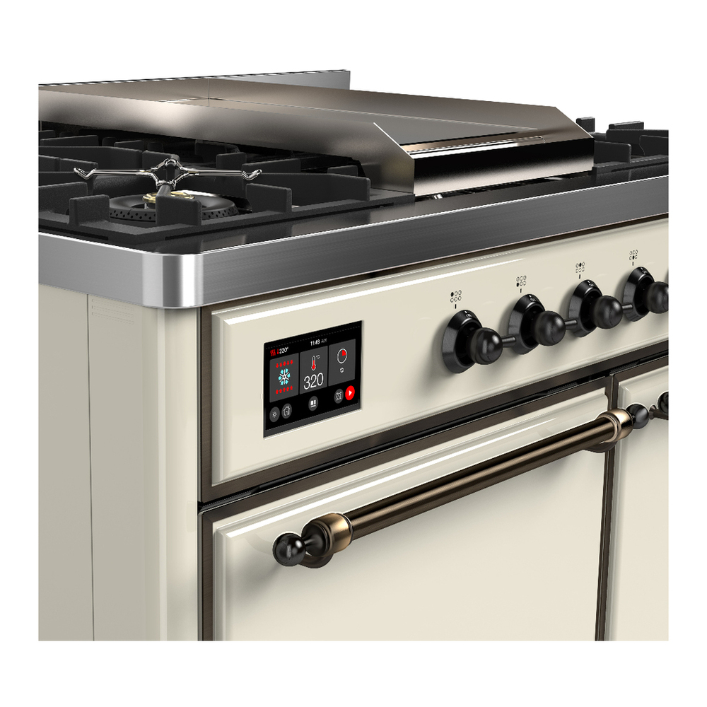 ILVE UMD40FQNR3AWB Majestic III 40 inch Dual Fuel Range with 6 Burners and Griddle, Dual Function Burner up to 25,000 BTU (Natural Gas, Solid Door, Antique White, Burnished) 7 ILVE-UMD40FQNR3AWB-Control Knobs View