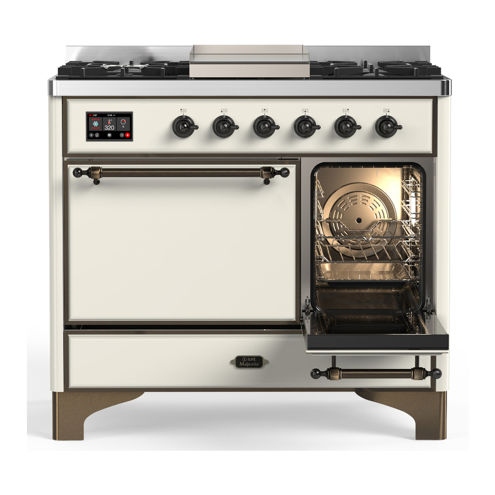 ILVE UMD40FQNR3AWB Majestic III 40 inch Dual Fuel Range with 6 Burners and Griddle, Dual Function Burner up to 25,000 BTU (Natural Gas, Solid Door, Antique White, Burnished) 4 ILVE-UMD40FQNR3AWB-Secondary Oven Open View