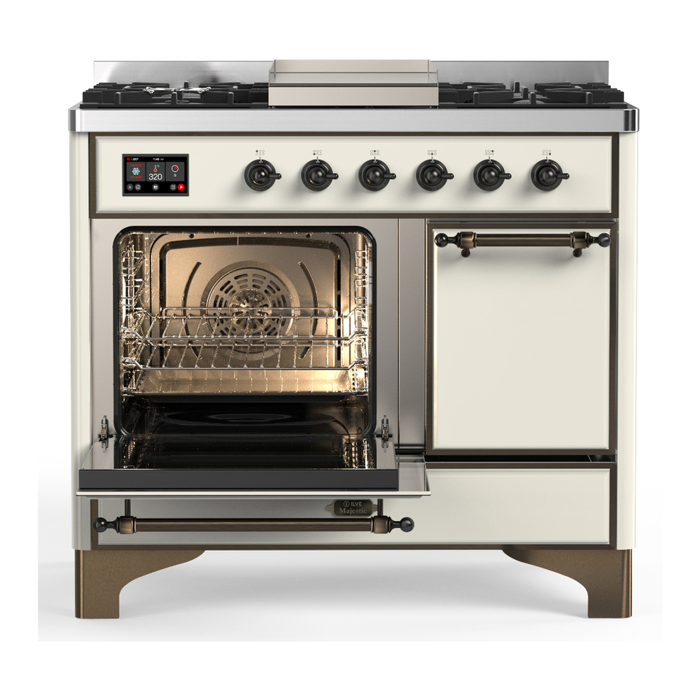 ILVE UMD40FQNR3AWB Majestic III 40 inch Dual Fuel Range with 6 Burners and Griddle, Dual Function Burner up to 25,000 BTU (Natural Gas, Solid Door, Antique White, Burnished) 3 ILVE-UMD40FQNR3AWB-Primary Oven Open View