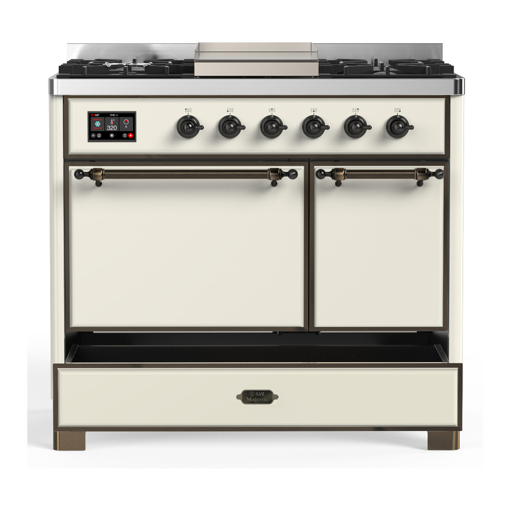 ILVE UMD40FQNR3AWB Majestic III 40 inch Dual Fuel Range with 6 Burners and Griddle, Dual Function Burner up to 25,000 BTU (Natural Gas, Solid Door, Antique White, Burnished) 5 ILVE-UMD40FQNR3AWB-Drawer Open View