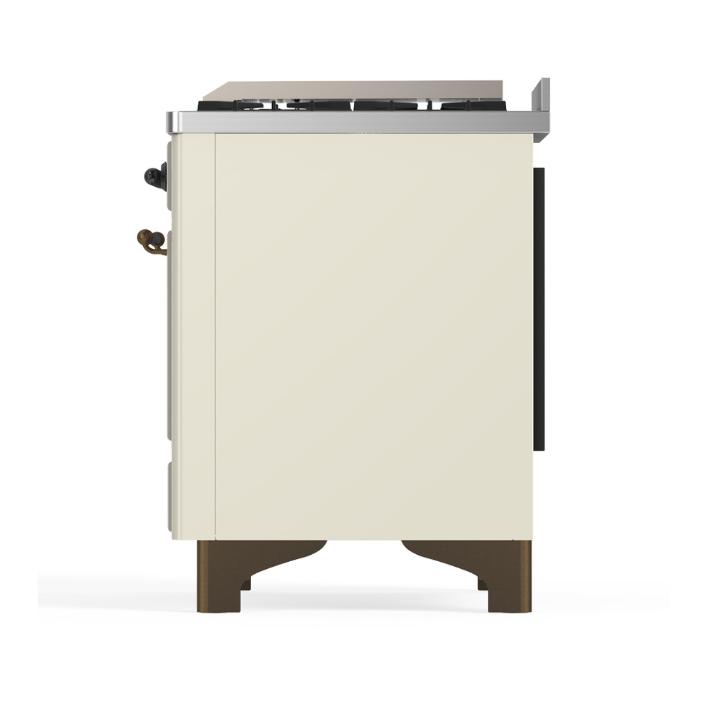 ILVE UMD40FQNR3AWB Majestic III 40 inch Dual Fuel Range with 6 Burners and Griddle, Dual Function Burner up to 25,000 BTU (Natural Gas, Solid Door, Antique White, Burnished) 9 ILVE-UMD40FQNR3AWB-Left Side View