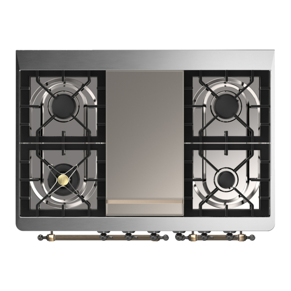 ILVE UMD40FQNR3AWB Majestic III 40 inch Dual Fuel Range with 6 Burners and Griddle, Dual Function Burner up to 25,000 BTU (Natural Gas, Solid Door, Antique White, Burnished) 6 ILVE-UMD40FQNR3AWB-Top View