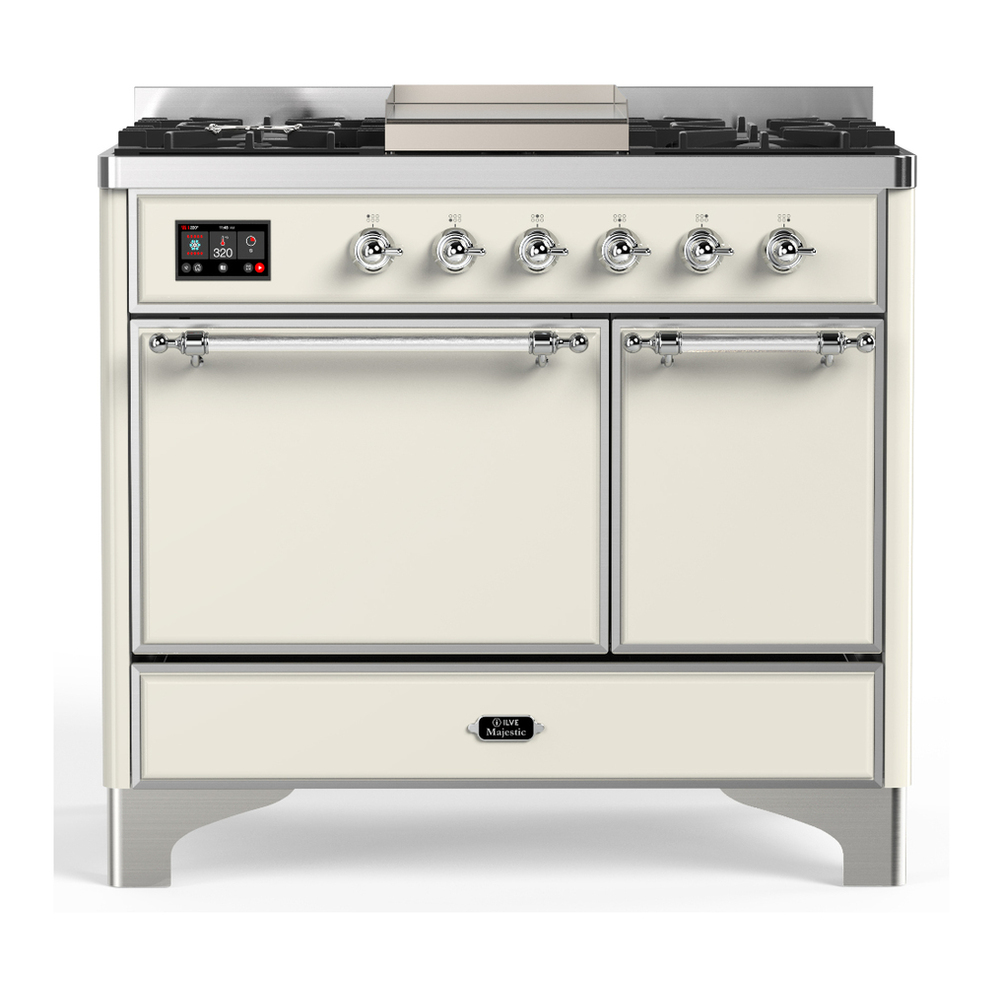ILVE UMD40FQNR3AWC Majestic III 40 inch Dual Fuel Range with 6 Burners and Griddle, Dual Function Burner up to 25,000 BTU (Natural Gas, Solid Door, Antique White, Chrome) 1 UMD40FQNR3AWC