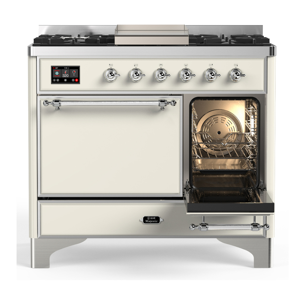 ILVE UMD40FQNR3AWC Majestic III 40 inch Dual Fuel Range with 6 Burners and Griddle, Dual Function Burner up to 25,000 BTU (Natural Gas, Solid Door, Antique White, Chrome) 4 ILVE-UMD40FQNR3AWC-Secondary Oven Open View