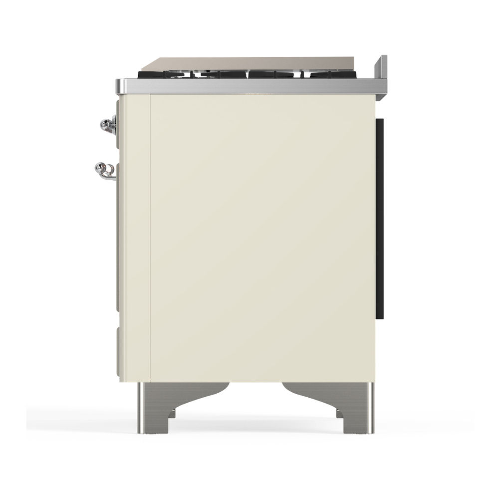 ILVE UMD40FQNR3AWC Majestic III 40 inch Dual Fuel Range with 6 Burners and Griddle, Dual Function Burner up to 25,000 BTU (Natural Gas, Solid Door, Antique White, Chrome) 9 ILVE-UMD40FQNR3AWC-Left Side View