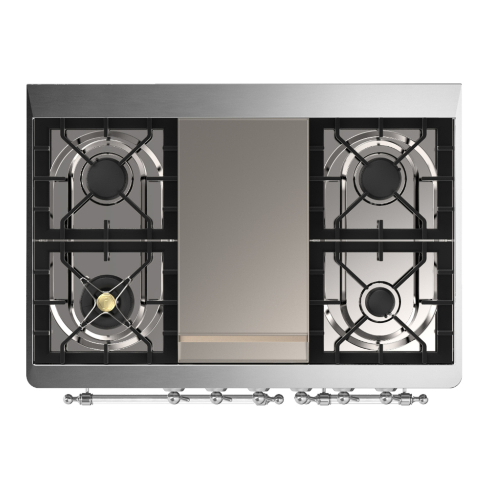 ILVE UMD40FQNR3AWC Majestic III 40 inch Dual Fuel Range with 6 Burners and Griddle, Dual Function Burner up to 25,000 BTU (Natural Gas, Solid Door, Antique White, Chrome) 6 ILVE-UMD40FQNR3AWC-Top View