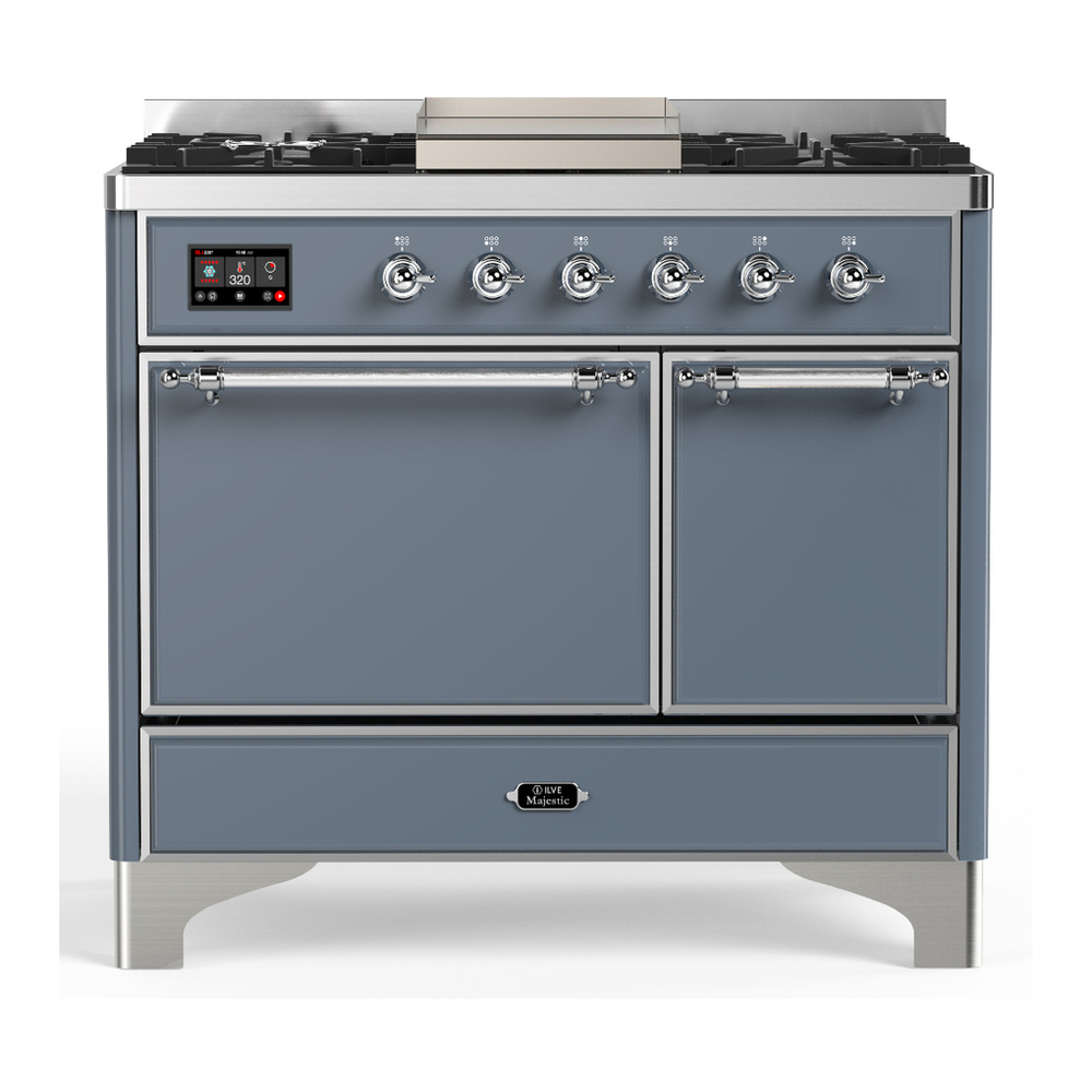 ILVE UMD40FQNR3BGC Majestic III 40 inch Dual Fuel Range with 6 Burners and Griddle, Dual Function Burner up to 25,000 BTU (Natural Gas, Solid Door, Blue Grey, Chrome) 1 UMD40FQNR3BGC