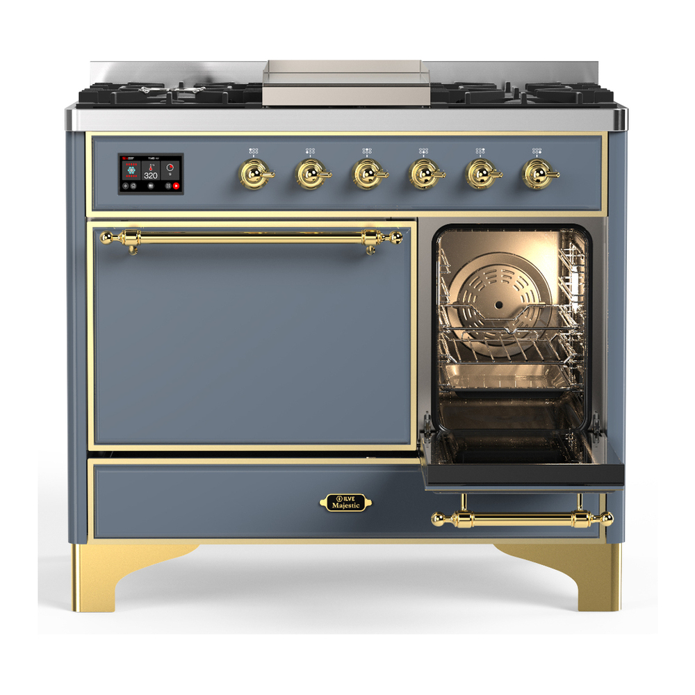 ILVE UMD40FQNR3BGG Majestic III 40 inch Dual Fuel Range with 6 Burners and Griddle, Dual Function Burner up to 25,000 BTU (Natural Gas, Solid Door, Blue Grey, Brass) 4 ILVE-UMD40FQNR3BGG-Secondary Oven Open View