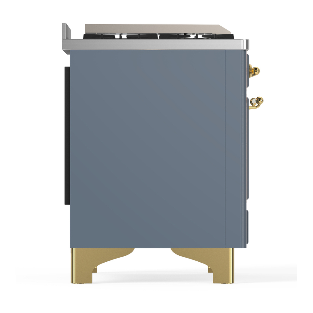 ILVE UMD40FQNR3BGG Majestic III 40 inch Dual Fuel Range with 6 Burners and Griddle, Dual Function Burner up to 25,000 BTU (Natural Gas, Solid Door, Blue Grey, Brass) 8 ILVE-UMD40FQNR3BGG-Right Side View