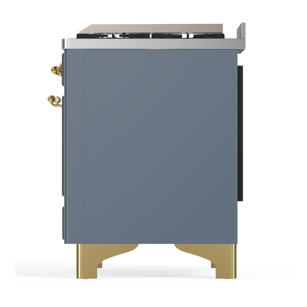 ILVE UMD40FQNR3BGG Majestic III 40 inch Dual Fuel Range with 6 Burners and Griddle, Dual Function Burner up to 25,000 BTU (Natural Gas, Solid Door, Blue Grey, Brass) 9 ILVE-UMD40FQNR3BGG-Left Side View