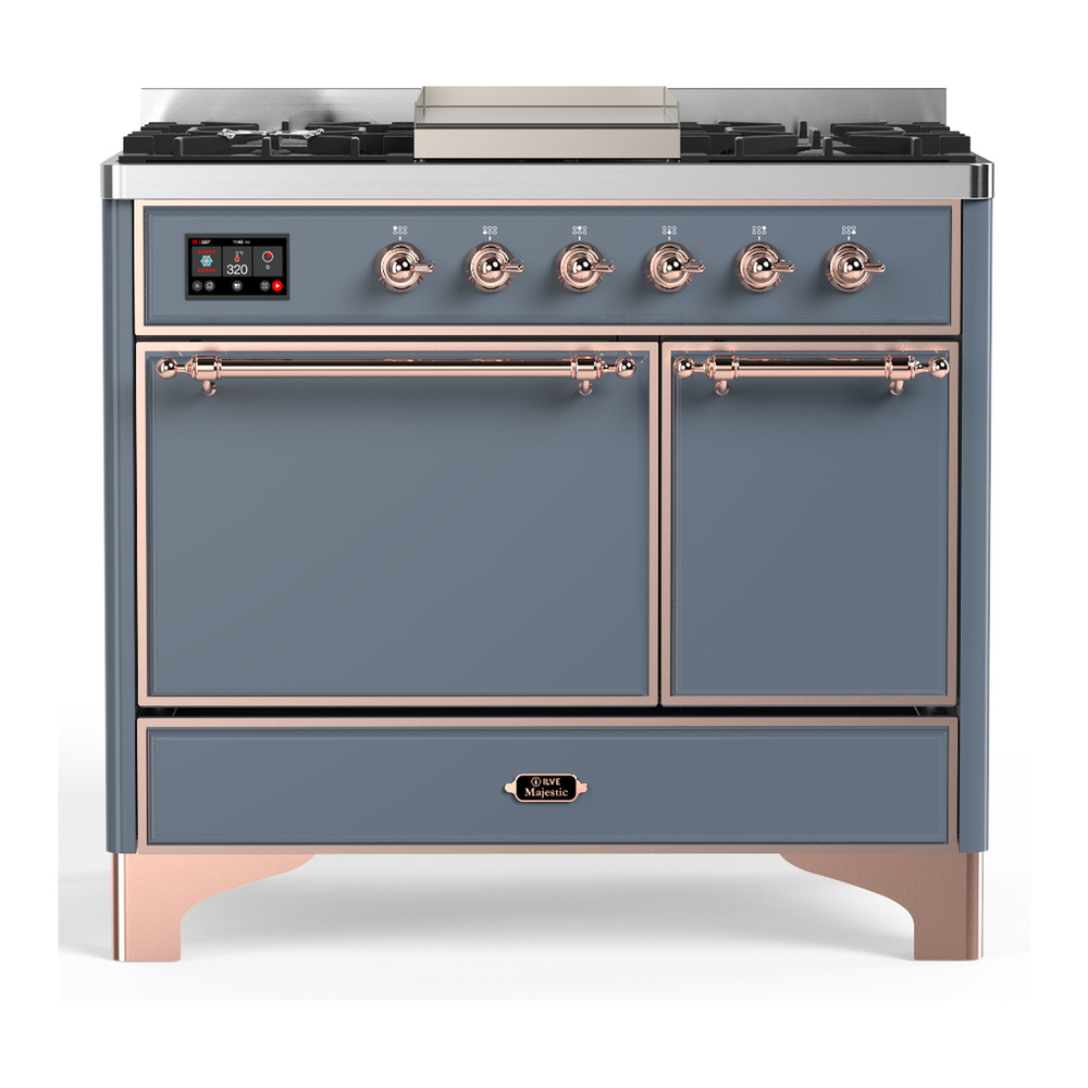 ILVE UMD40FQNR3BGP Majestic III 40 inch Dual Fuel Range with 6 Burners and Griddle, Dual Function Burner up to 25,000 BTU (Natural Gas, Solid Door, Blue Grey, Copper) 1 UMD40FQNR3BGP