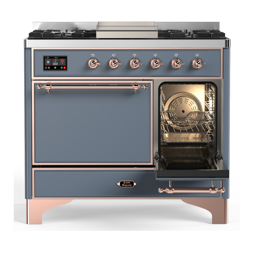 ILVE UMD40FQNR3BGP Majestic III 40 inch Dual Fuel Range with 6 Burners and Griddle, Dual Function Burner up to 25,000 BTU (Natural Gas, Solid Door, Blue Grey, Copper) 4 ILVE-UMD40FQNR3BGP-Secondary Oven Open View
