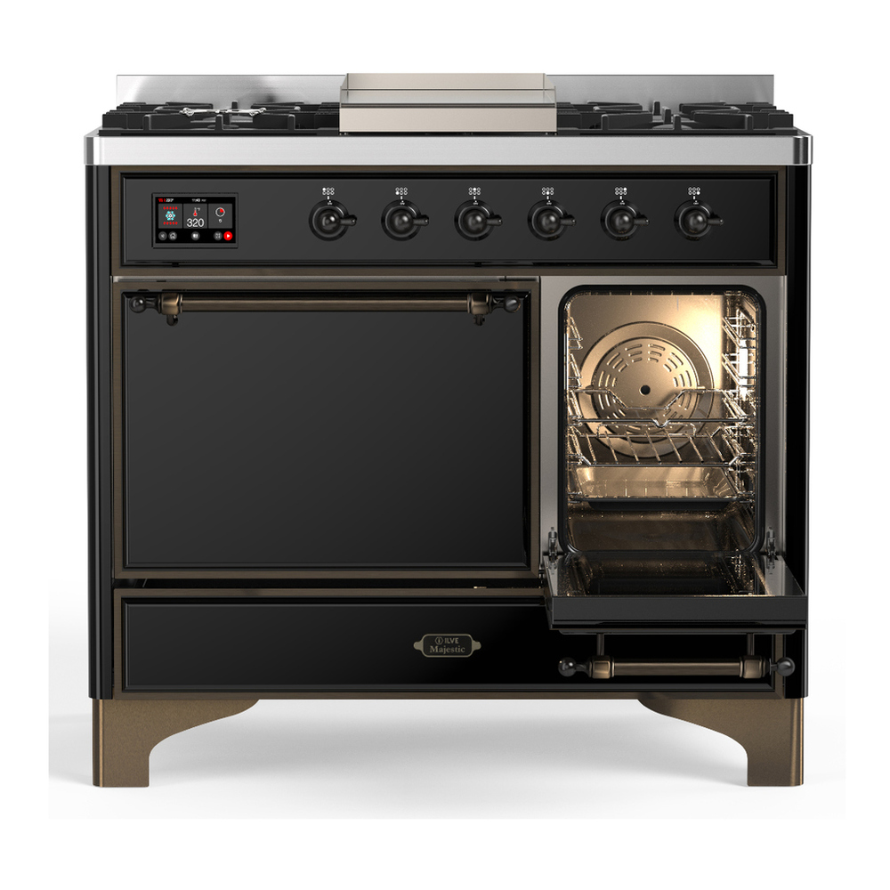 ILVE UMD40FQNR3BKB Majestic III 40 inch Dual Fuel Range with 6 Burners and Griddle, Dual Function Burner up to 25,000 BTU (Natural Gas, Solid Door, Glossy Black, Burnished) 4 ILVE-UMD40FQNR3BKB-Secondary Oven Open View