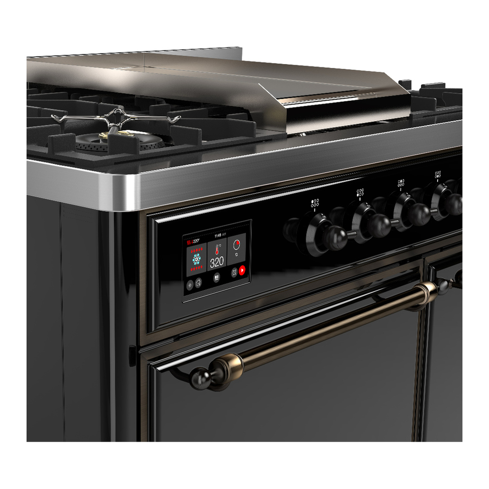 ILVE UMD40FQNR3BKB Majestic III 40 inch Dual Fuel Range with 6 Burners and Griddle, Dual Function Burner up to 25,000 BTU (Natural Gas, Solid Door, Glossy Black, Burnished) 7 ILVE-UMD40FQNR3BKB-Control Knobs View